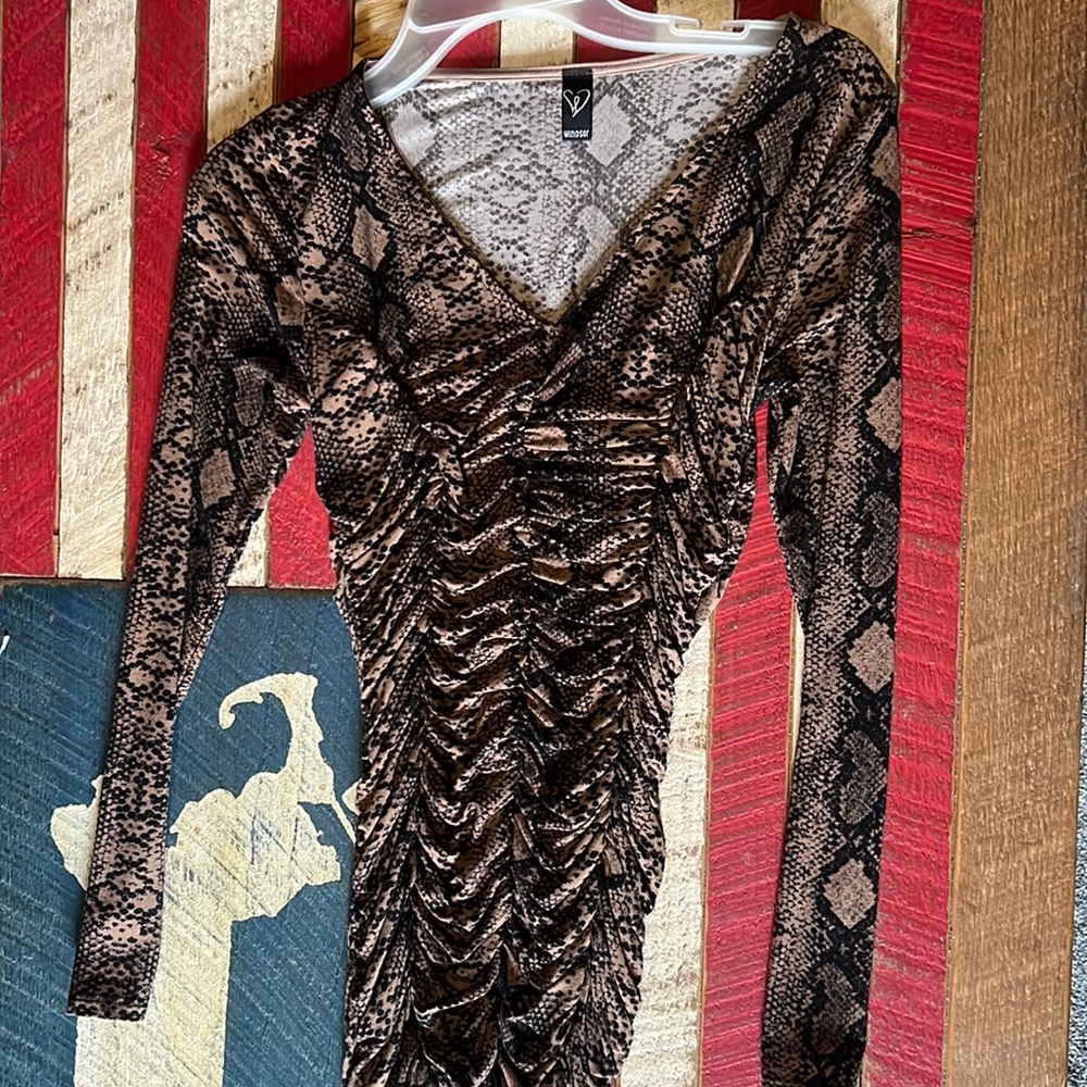 Snake print scrunched dress